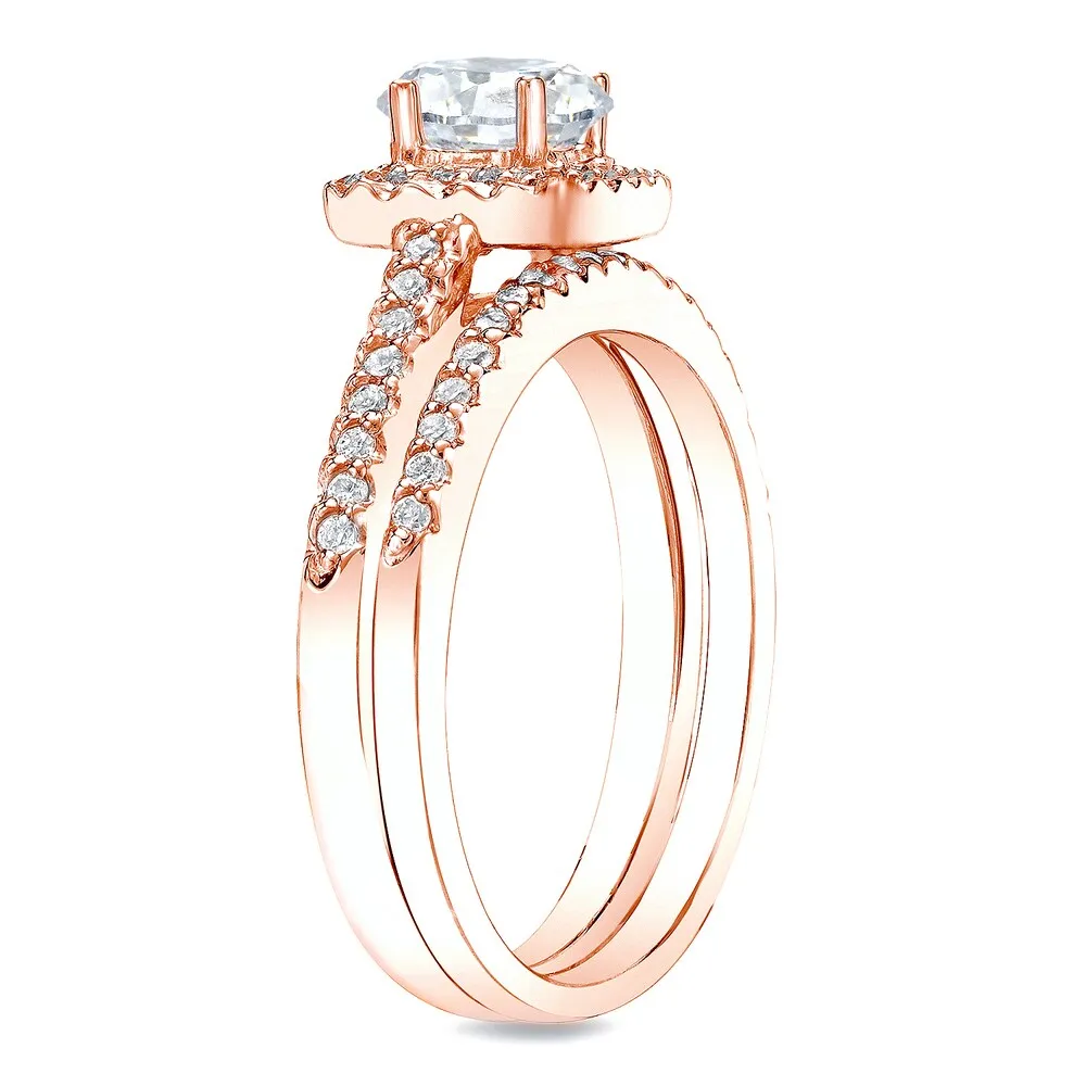 Auriya 14k Rose Gold 3/4ctw Princess-cut Diamond Halo Engagement Ring Set sold by Zulily product image thumbnail 4