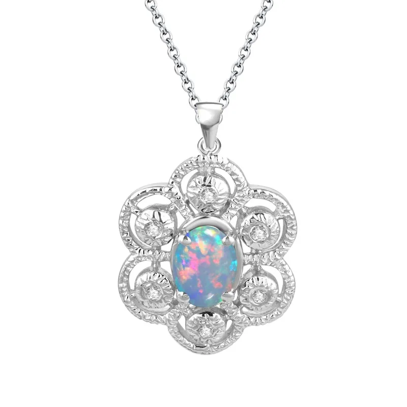 V3 Jewelry Halo Silver Pendant Natural Ethiopian Opal and White Topaz sold by Zulily