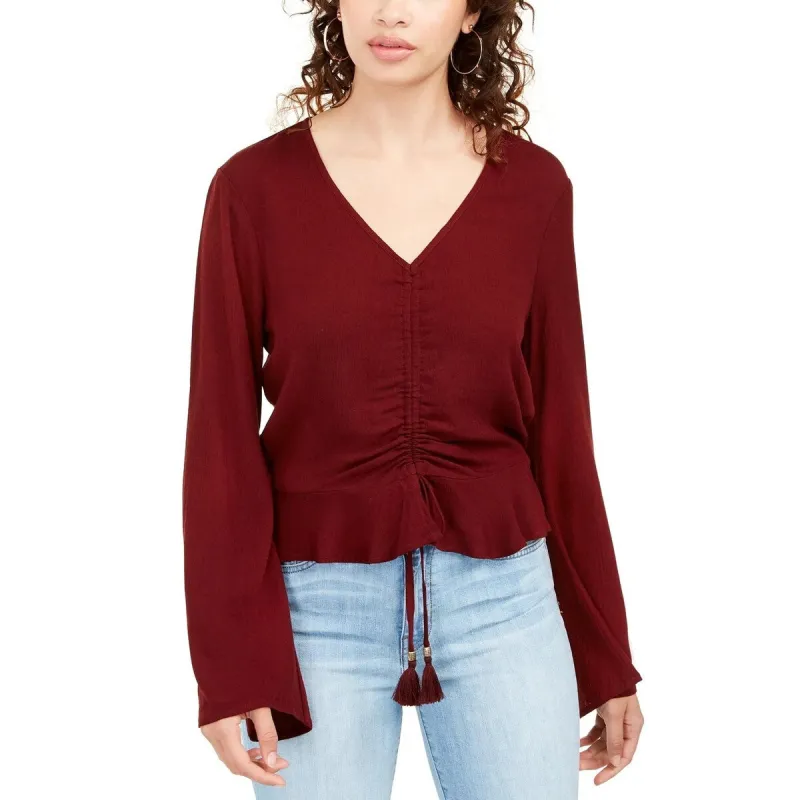 Gypsies & Moondust Juniors' Ruched-Front Top Red Size X-Small sold by Zulily