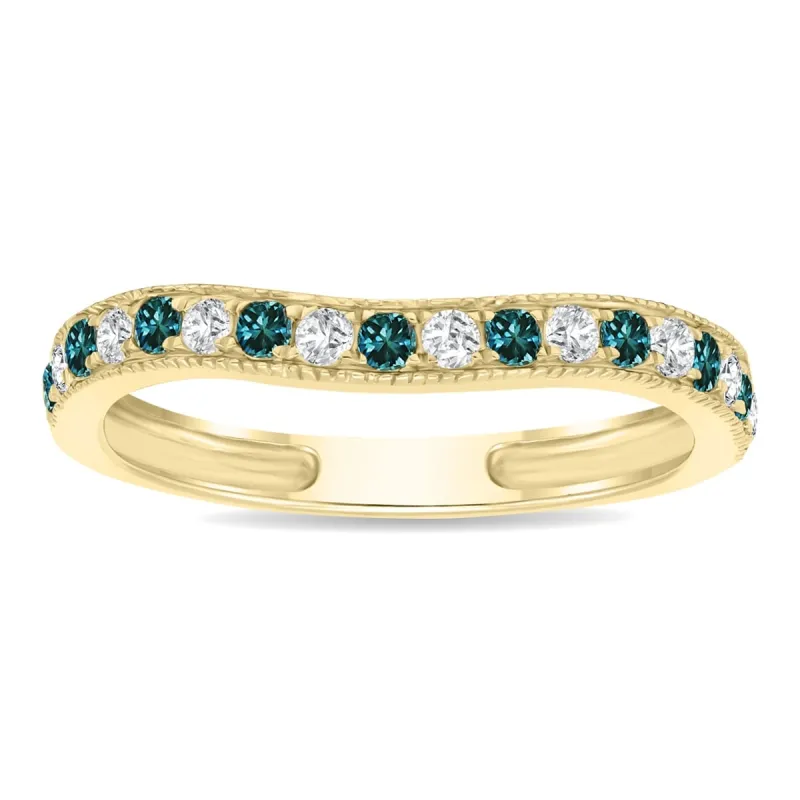 Women's 3/8 Carat TW Blue And White Curved Diamond Band in 10K Yellow Gold sold by Zulily
