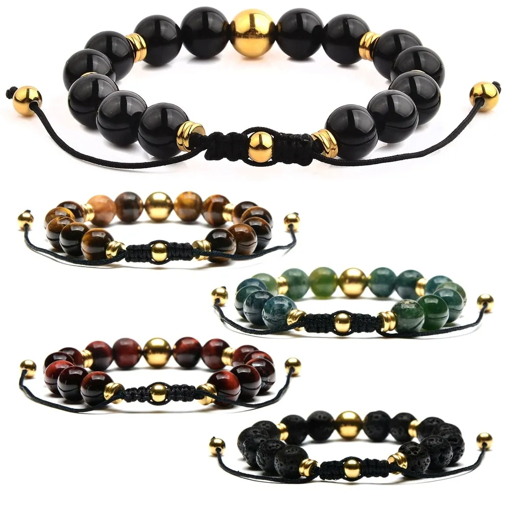 Gold Plated Stainless Steel Natural Stone Adjustable Bracelet (10mm) sold by Zulily product image thumbnail 2