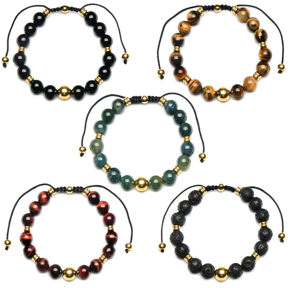 Gold Plated Stainless Steel Natural Stone Adjustable Bracelet (10mm) sold by Zulily product image thumbnail 3