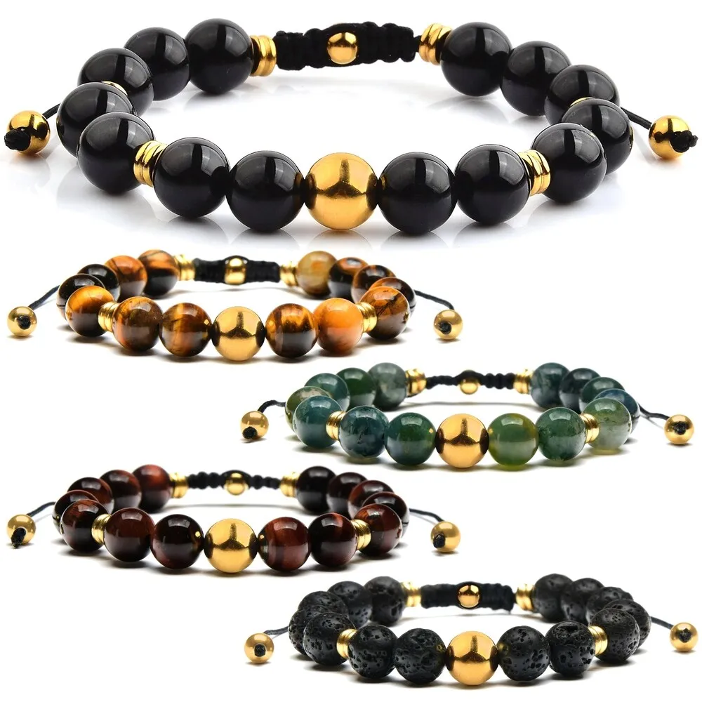 Gold Plated Stainless Steel Natural Stone Adjustable Bracelet (10mm) sold by Zulily