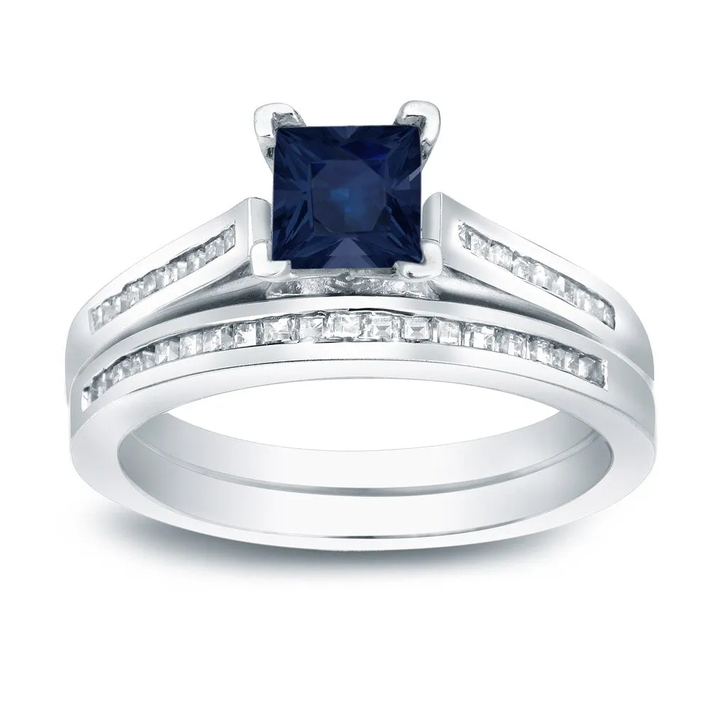 Auriya 14k Gold 4/5 carat Princess-cut Blue Sapphire and 3/4ct TDW Diamond Engagement Ring Bridal Set sold by Zulily