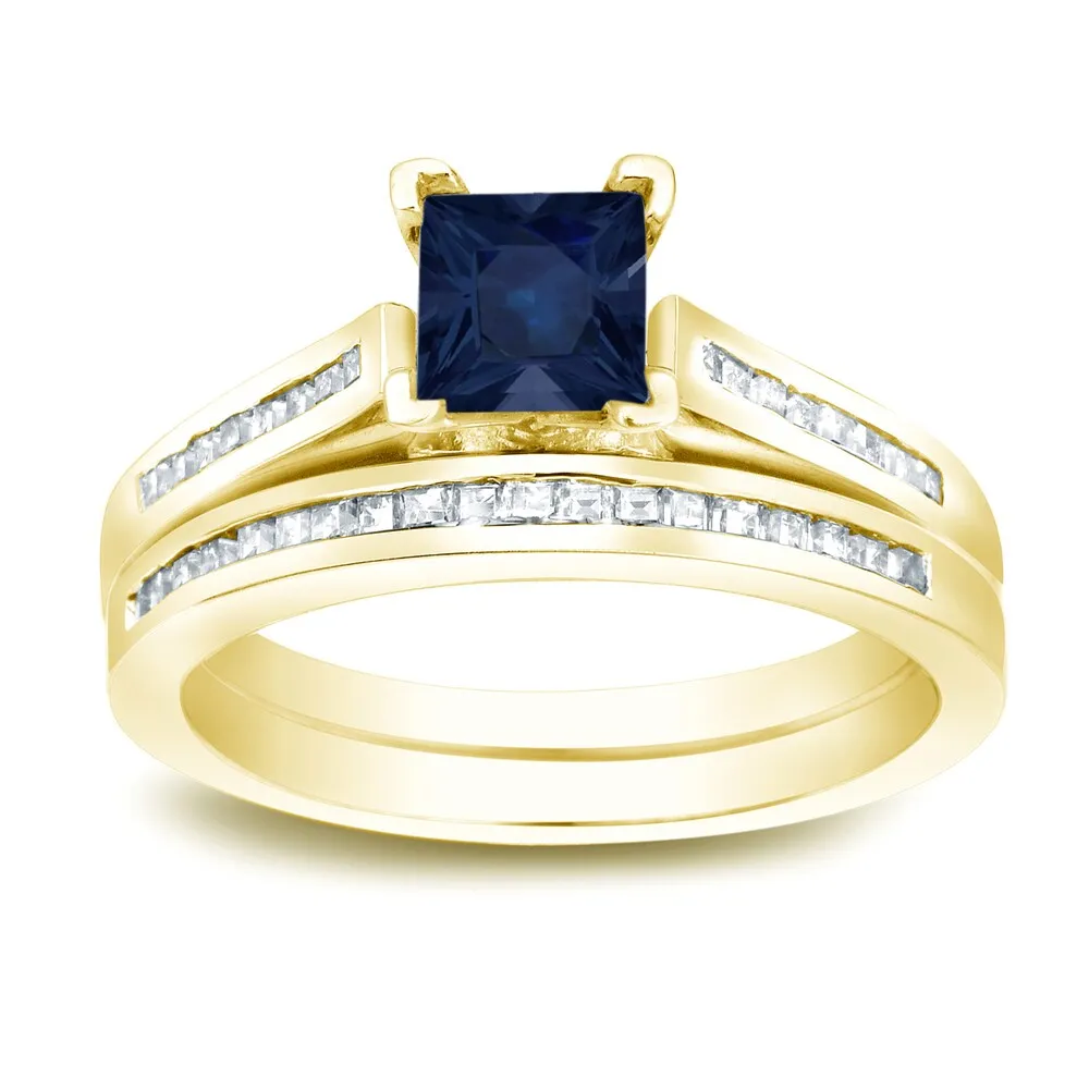 Auriya 14k Gold 4/5 carat Princess-cut Blue Sapphire and 3/4ct TDW Diamond Engagement Ring Bridal Set sold by Zulily product image thumbnail 2