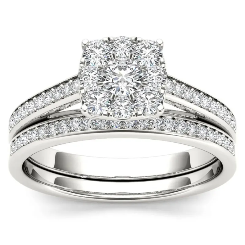 De Couer IGI Certified S925 Steling Silver 5/8 ct TDW Dimaond Cluster Bridal Set sold by Zulily