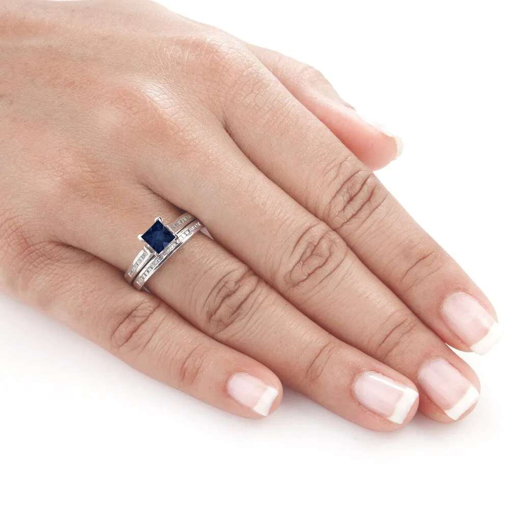 Auriya 14k Gold 4/5 carat Princess-cut Blue Sapphire and 3/4ct TDW Diamond Engagement Ring Bridal Set sold by Zulily product image thumbnail 3