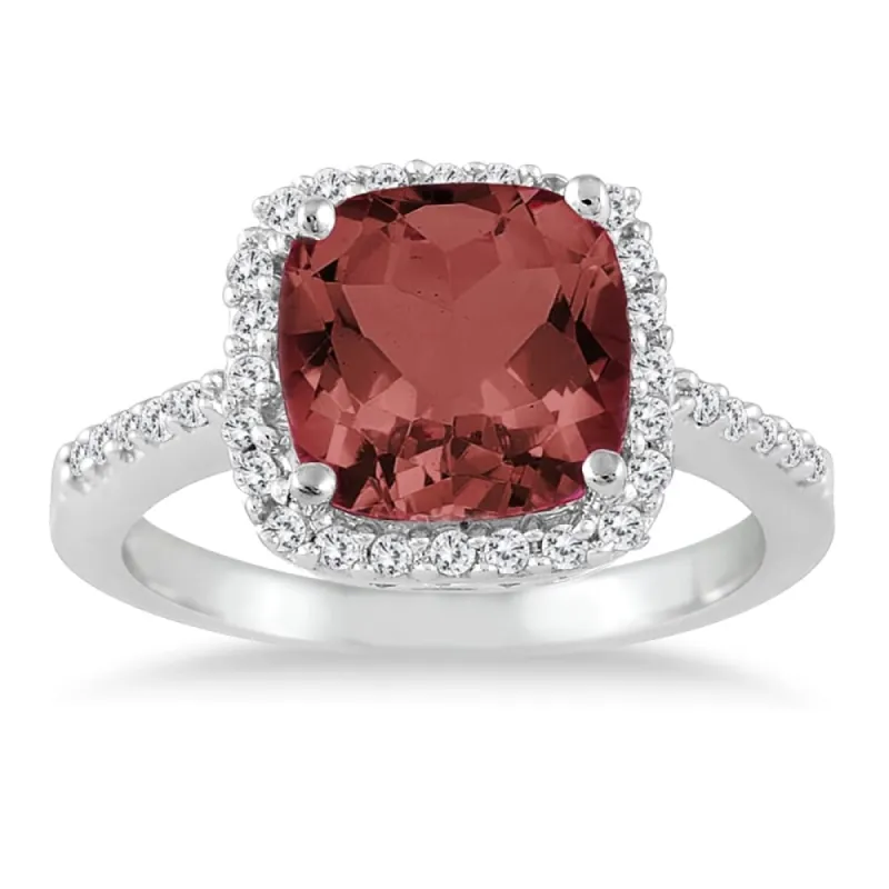 2 1/2 Carat Cushion Cut Garnet and Diamond Ring 14K White Gold sold by Zulily