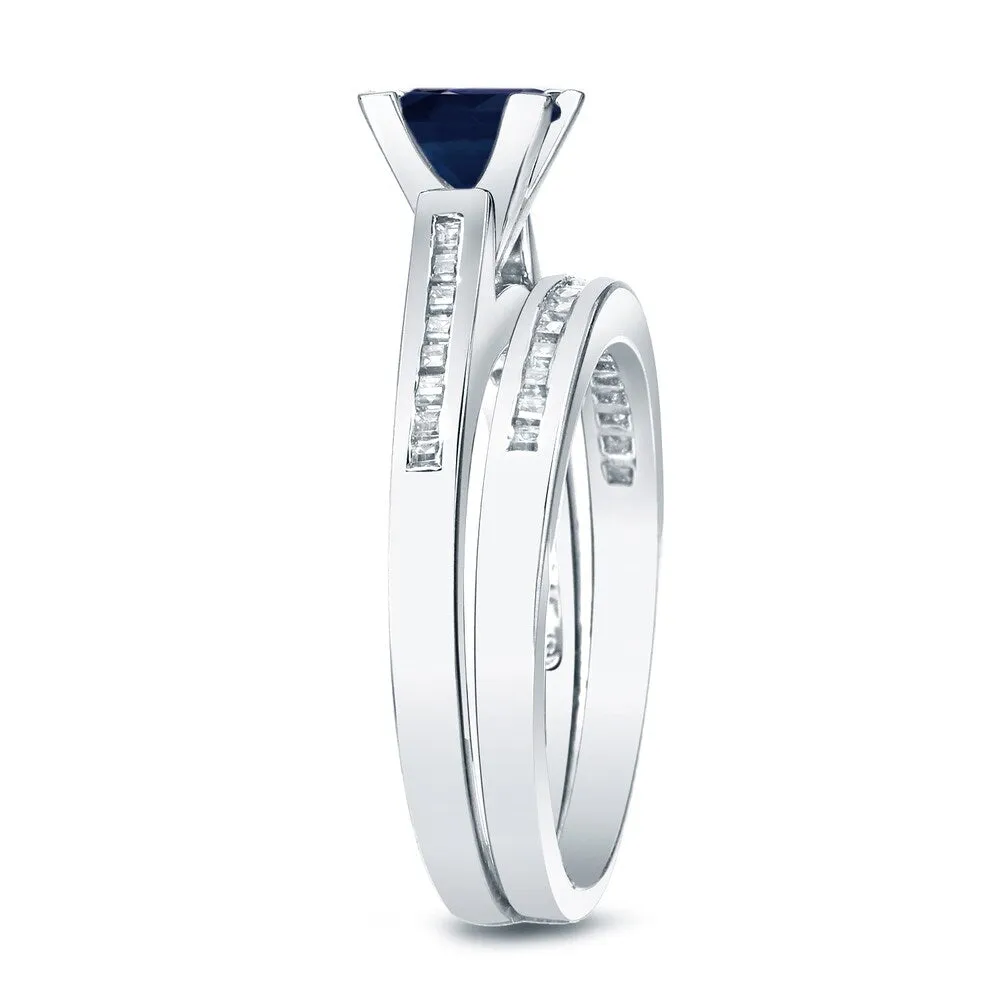 Auriya 14k Gold 4/5 carat Princess-cut Blue Sapphire and 3/4ct TDW Diamond Engagement Ring Bridal Set sold by Zulily product image thumbnail 4