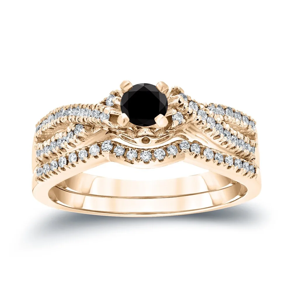 Auriya Braided 1/2ctw Halo Black Diamond Engagement Ring Set 14k Gold sold by Zulily product image thumbnail 2