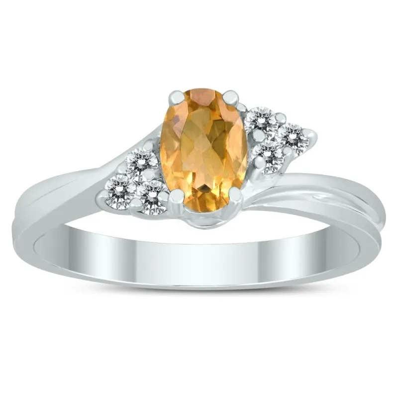 6X4MM Citrine and Diamond Twist Ring in 10K White Gold sold by Zulily