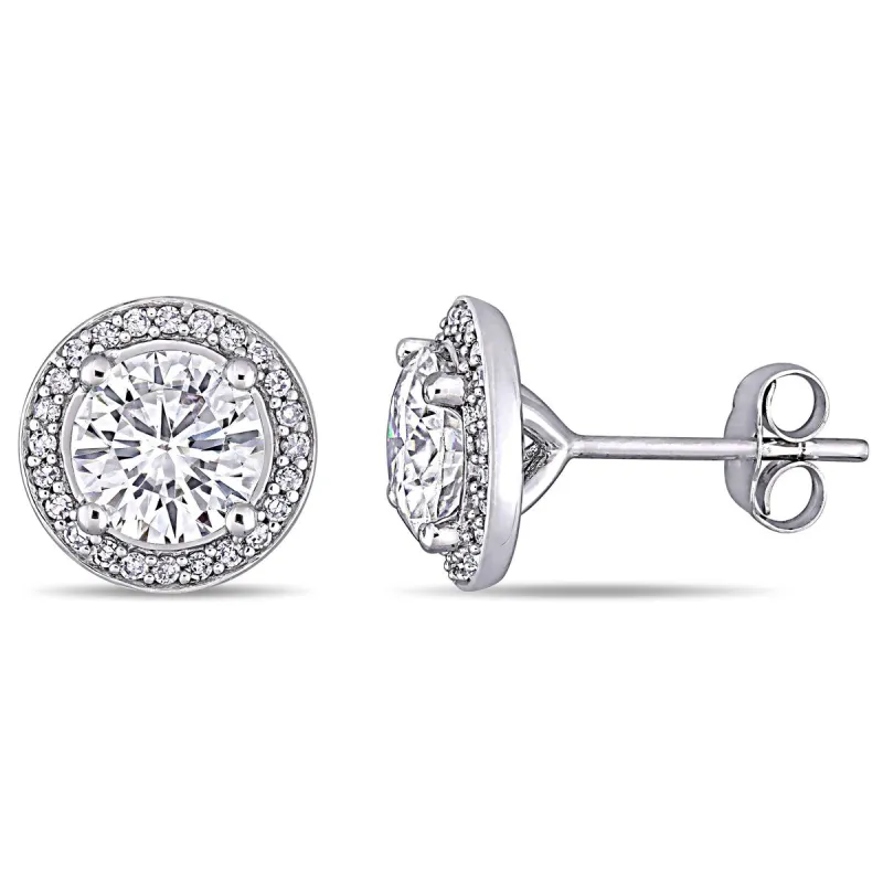 Miadora 2ct DEW Moissanite and 1/5ct TDW Diamond Halo Stud Earrings in 14k White Gold - 10 mm x 10 mm x 5.6 mm sold by Zulily