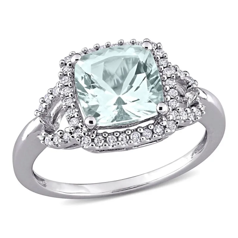 Miadora 10k White Gold Cushion-cut Aquamarine and 1/6ct TDW Diamond Halo Engagement Ring sold by Zulily