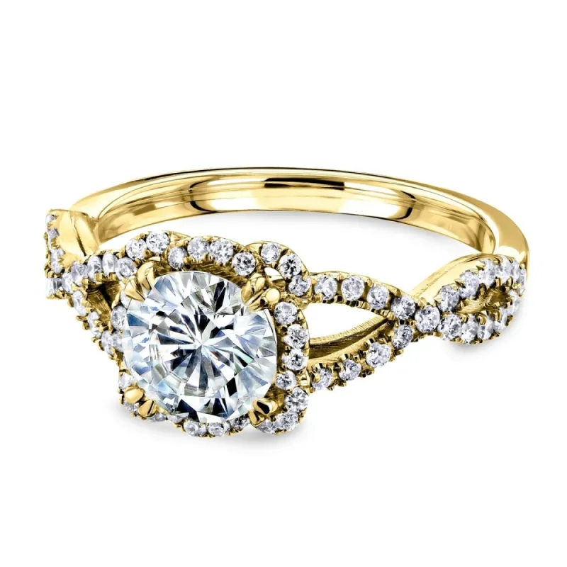 Annello by Kobelli 14k Gold Moissanite Fancy Halo Cross Split Shank Engagement Ring - Multiple Colors (DEF/VS, GH/I) sold by Zulily
