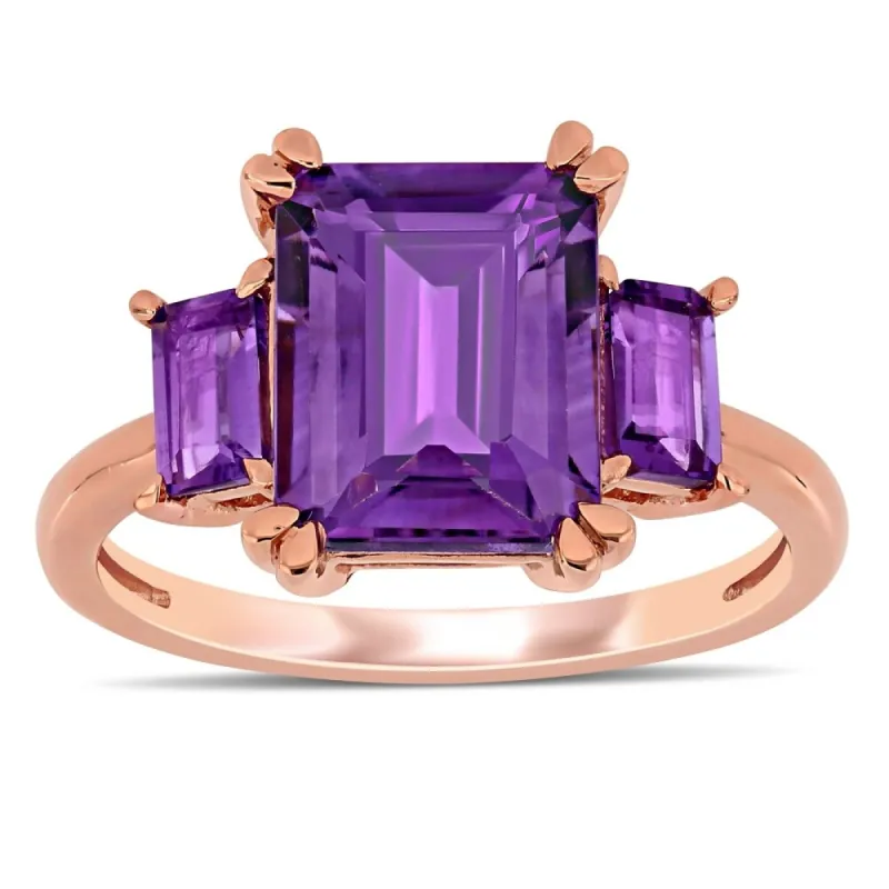 Miadora 14k Rose Gold Octagon-Cut Amethyst and African-Amethyst 3-Stone Ring sold by Zulily