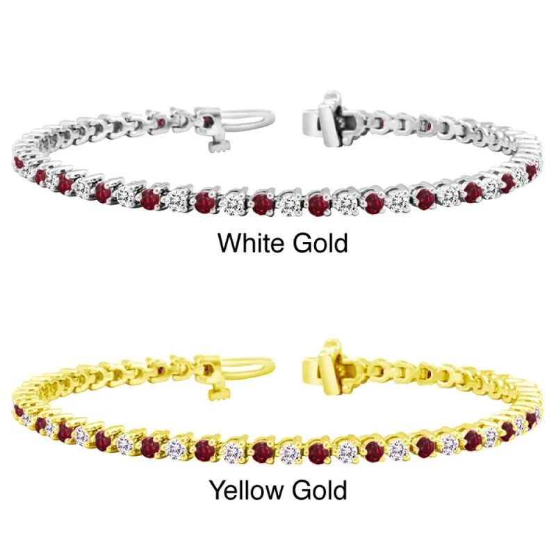 Auriya 2 1/2ct Red Ruby and 2 1/2ct TW 3-Prong Diamond Tennis Bracelet 14k Gold sold by Zulily