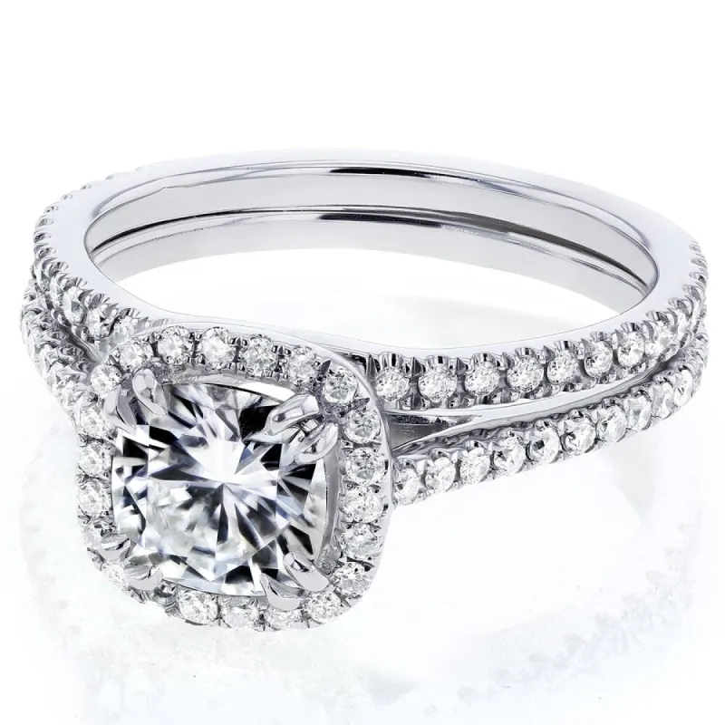 Annello by Kobelli 14k Gold 1 1/2ct TGW Forever One Moissanite and Lab Grown Diamond Halo Bridal Rings Set (DEF/VS) sold by Zulily