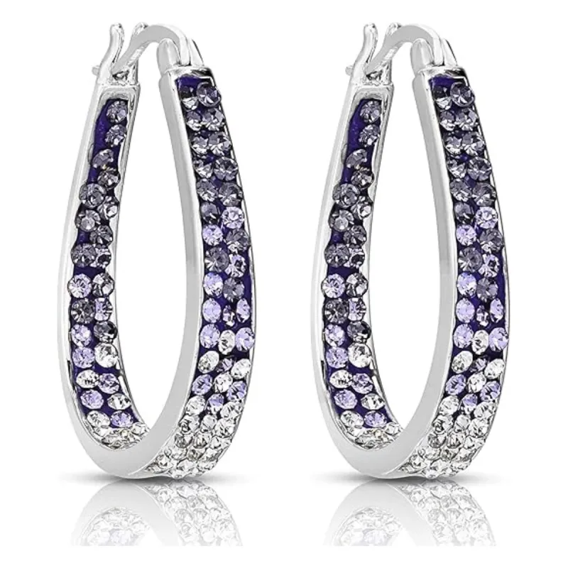 Purple and White Inside Out Crystal Hoop Earrings For Women - Purple and White sold by Zulily