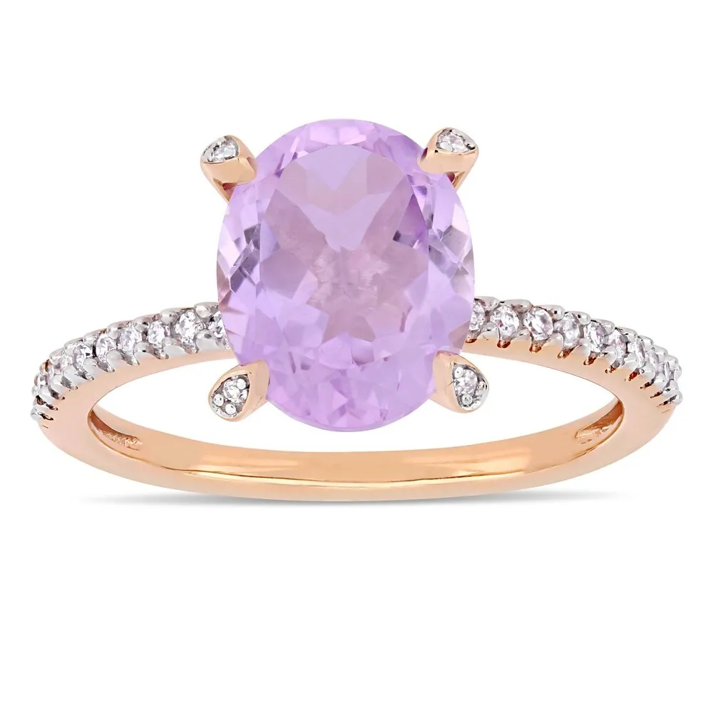Miadora 10k Rose Gold Oval-Cut Rose De France and 1/10ct TDW Diamond Solitaire Ring sold by Zulily product image thumbnail 2