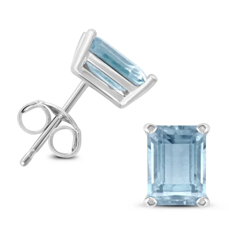 14K White Gold 5x3MM Emerald Shaped Aquamarine Earrings sold by Zulily