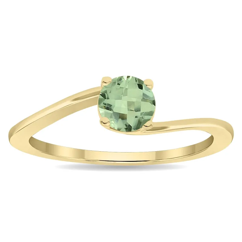 Women's Round Shaped Solitaire Green Amethyst Wave Ring in 10K Yellow Gold sold by Zulily