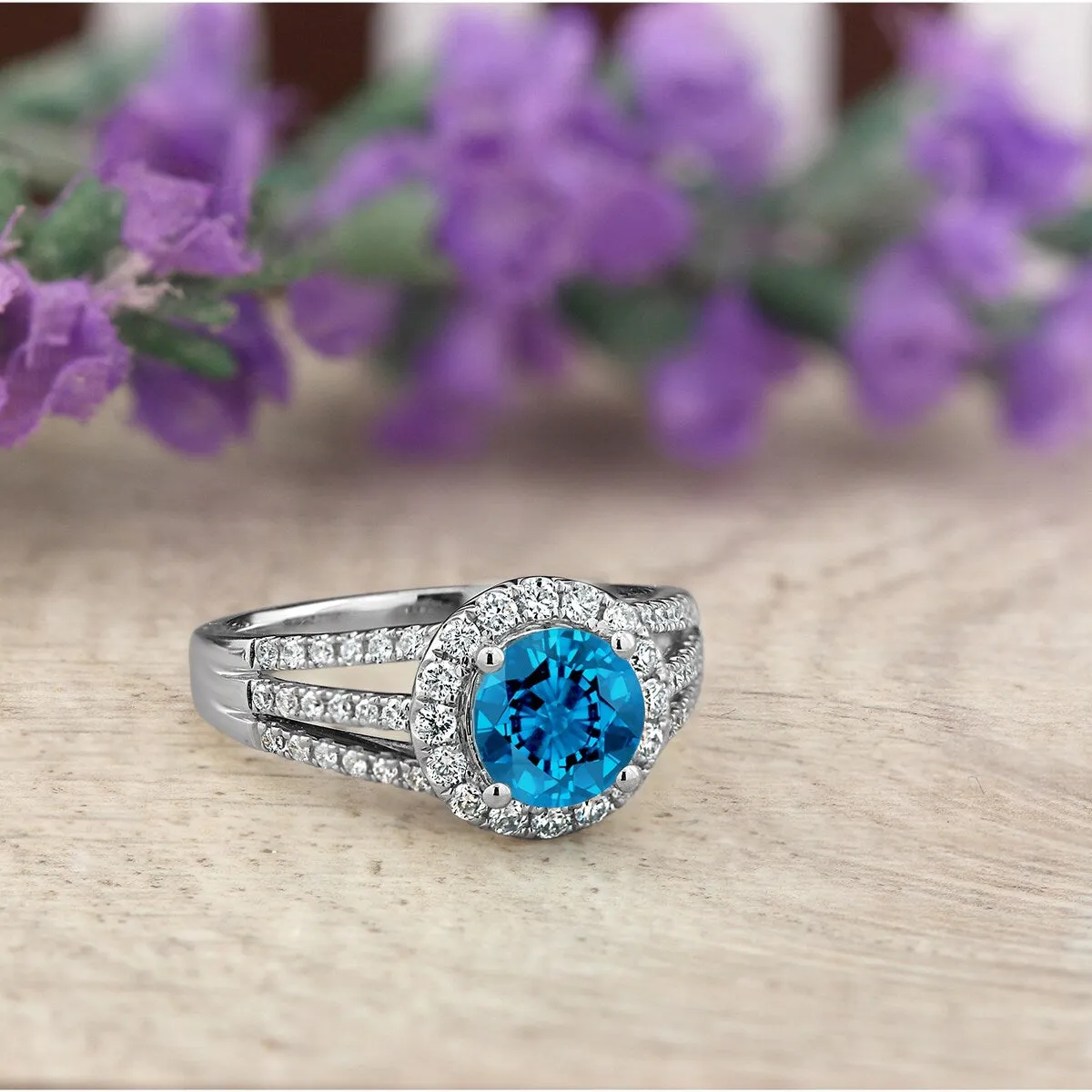 Auriya Modern 1 3/8ct Swiss Blue Topaz and Halo Diamond Engagement Ring 1/2cttw 14k Gold sold by Zulily