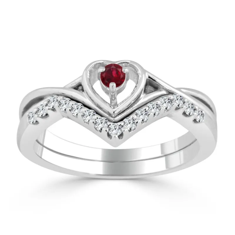 14k Gold 1/10ct Ruby and 1/5ct TDW Heart Shaped Diamond Accent Engagement Ring Set by Auriya sold by Zulily