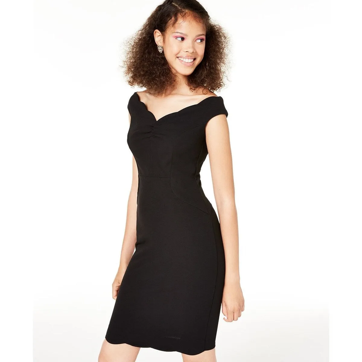 Emerald Sundae Junior's Off the Shoulder Bodycon Dress Black Size Medium sold by Zulily product image thumbnail 3