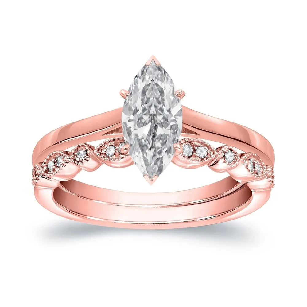 Auriya 7/8ctw Vintage Marquise Solitaire Diamond Engagement Ring Set 14k Gold sold by Zulily product image thumbnail 4