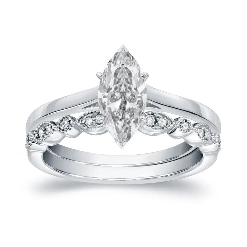 Auriya 7/8ctw Vintage Marquise Solitaire Diamond Engagement Ring Set 14k Gold sold by Zulily