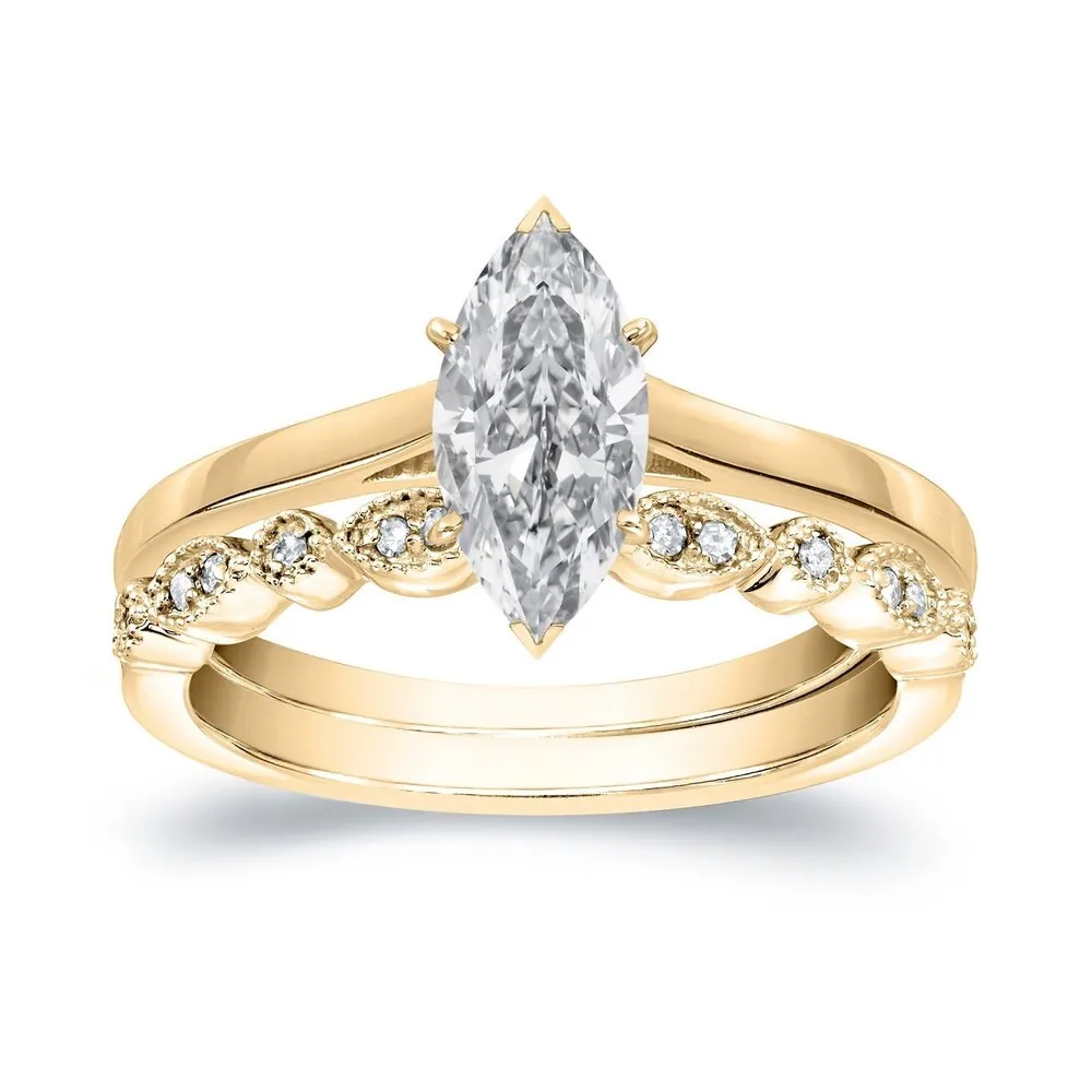 Auriya 7/8ctw Vintage Marquise Solitaire Diamond Engagement Ring Set 14k Gold sold by Zulily product image thumbnail 2