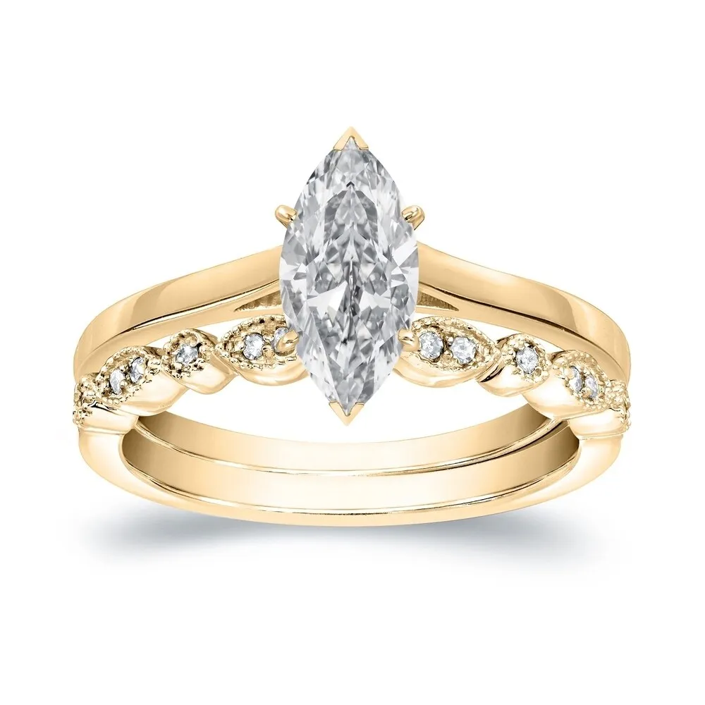 Auriya 7/8ctw Vintage Marquise Solitaire Diamond Engagement Ring Set 14k Gold sold by Zulily product image thumbnail 3