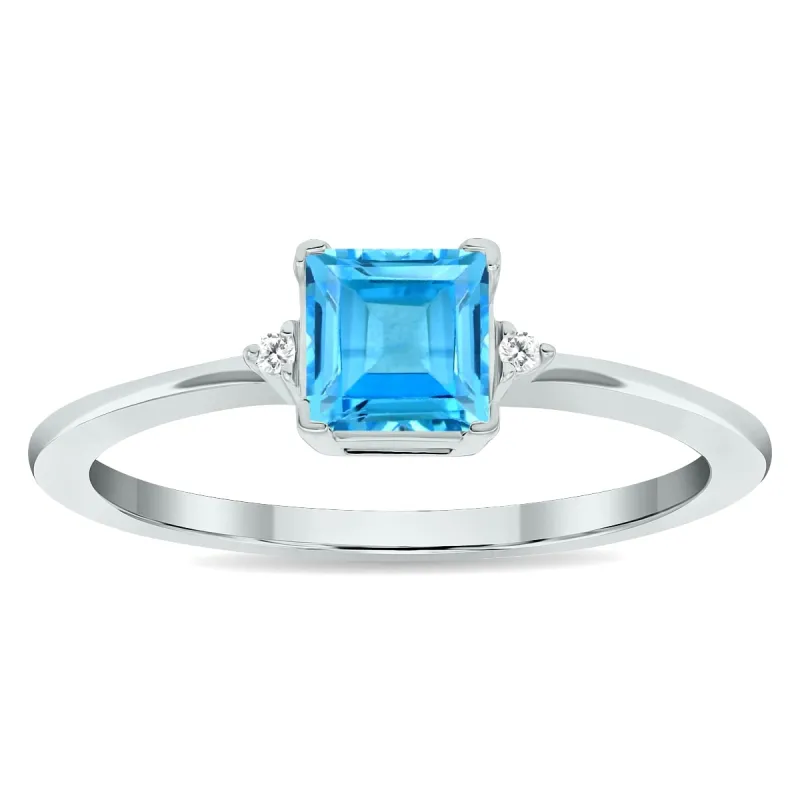Women's Princess Cut Blue Topaz and Diamond Classic Band in 10K White Gold sold by Zulily