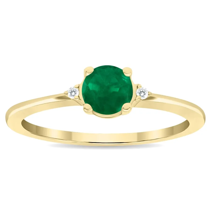 Women's Round Shaped Emerald and Diamond Classic Band in 10K Yellow Gold sold by Zulily