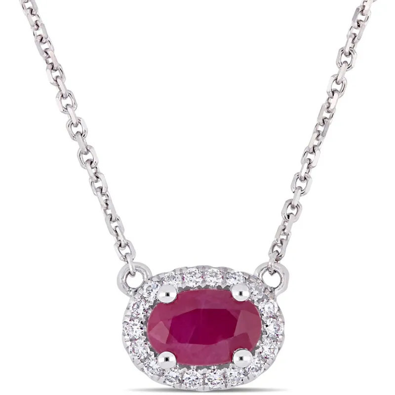Miadora 14k White Gold Oval-Cut Ruby & 1/10ct TDW Diamond Stationed Halo Necklace sold by Zulily