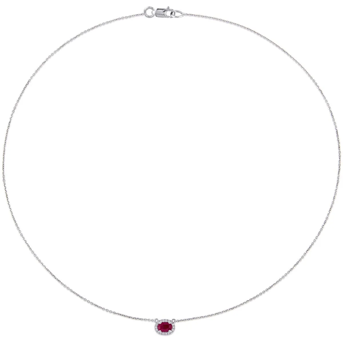 Miadora 14k White Gold Oval-Cut Ruby & 1/10ct TDW Diamond Stationed Halo Necklace sold by Zulily product image thumbnail 3