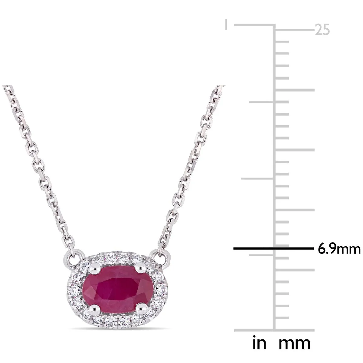 Miadora 14k White Gold Oval-Cut Ruby & 1/10ct TDW Diamond Stationed Halo Necklace sold by Zulily product image thumbnail 5