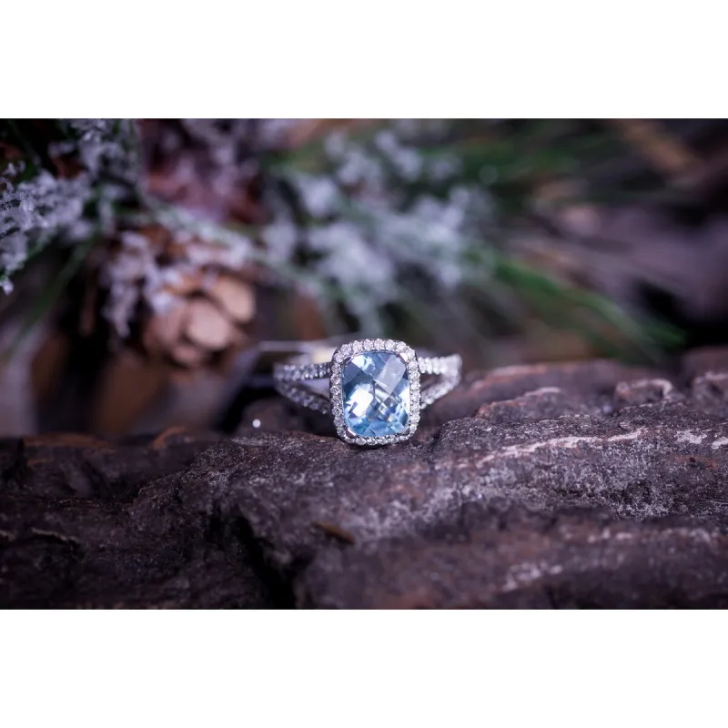 Auriya 1 5/8ct Cushion-cut Sky Blue Topaz and Halo Diamond Engagement Ring 3/8cttw 14K Gold sold by Zulily