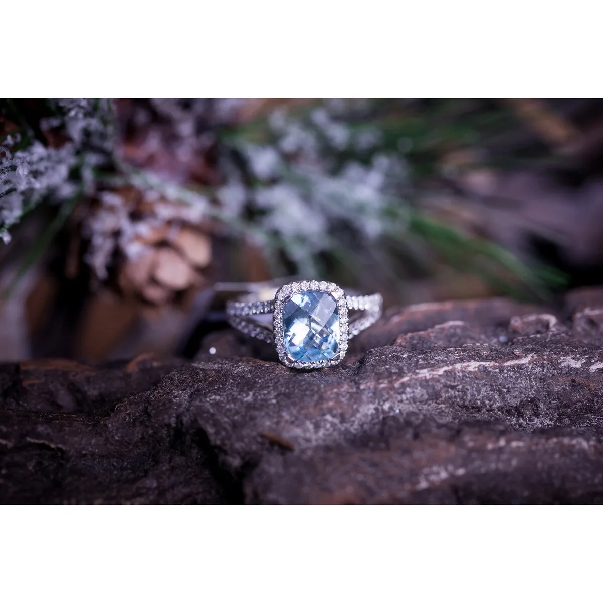Auriya 1 5/8ct Cushion-cut Sky Blue Topaz and Halo Diamond Engagement Ring 3/8cttw 14K Gold sold by Zulily
