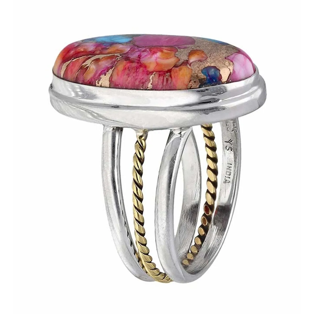 Oval Pink Turquoise Silver and GOS Ring sold by Zulily product image thumbnail 3