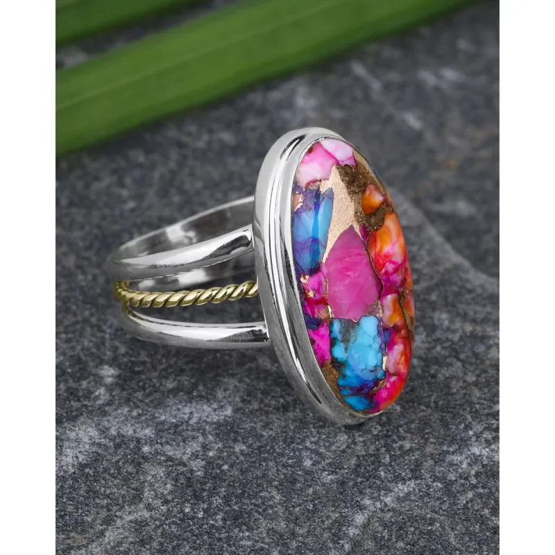 Oval Pink Turquoise Silver and GOS Ring sold by Zulily
