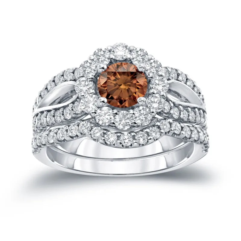 Auriya 2 1/3ctw Halo Brown Diamond Engagement Ring Set 14k Gold sold by Zulily