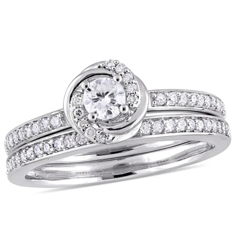 Miadora 10k White Gold 1/2ct TDW Diamond Swirl Bridal Ring Set sold by Zulily