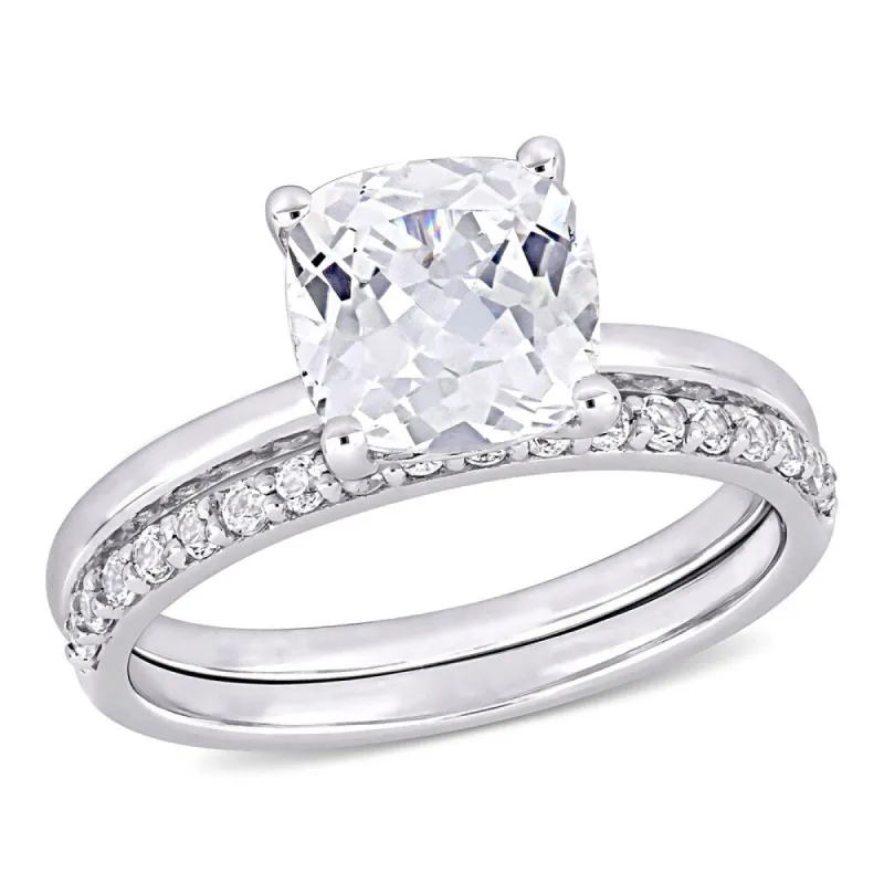 Miadora 10k White Gold Cushion-cut Created White Sapphire Wedding Ring Set sold by Zulily