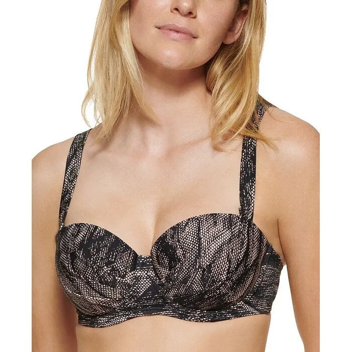 Calvin Klein Women's Printed Underwire Balconette Bikini Top Swimsuit Gray sold by Zulily