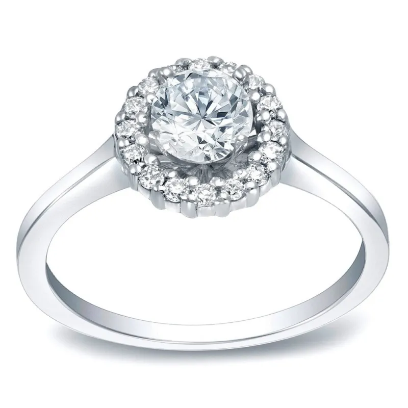 Auriya 14k Gold 3/4ct Moissanite Halo Diamond Engagement Ring 1/6ctw sold by Zulily