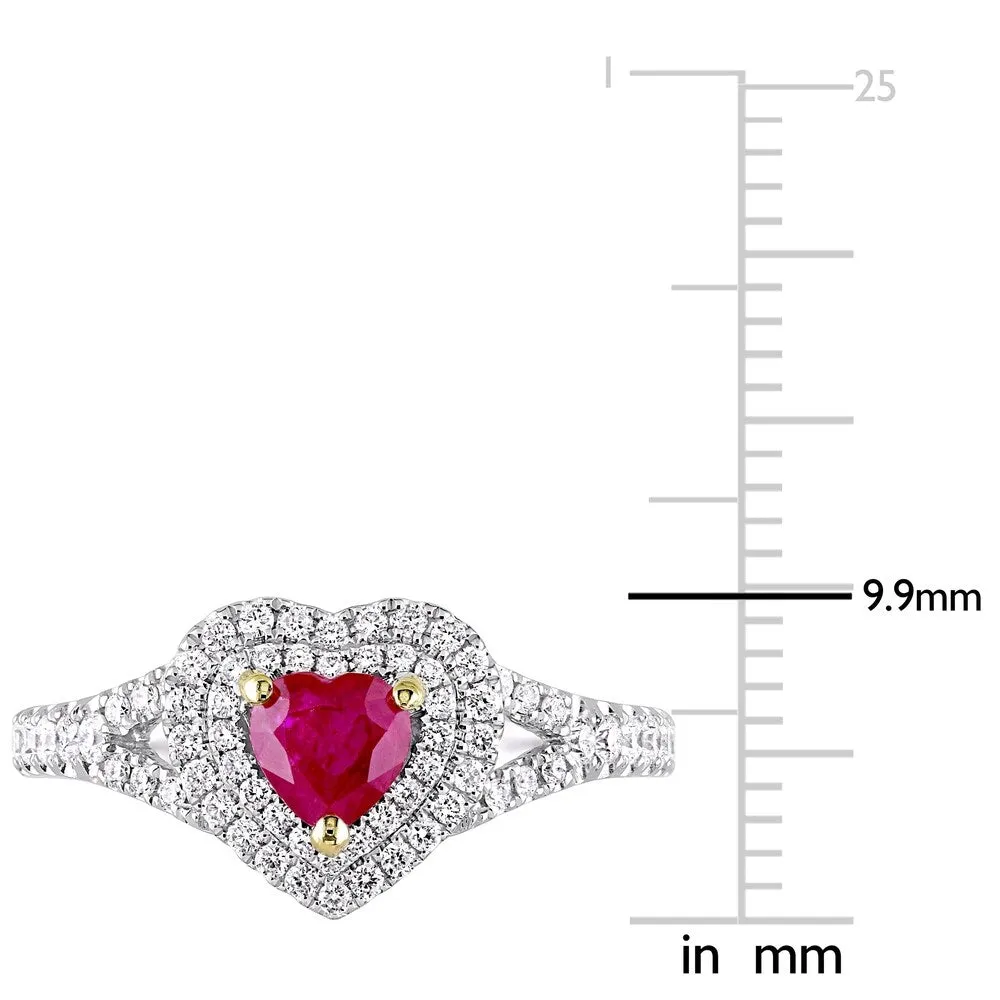 Miadora 14k White Gold with Yellow Prongs Ruby and 2/5ct TDW Diamond Heart Double Halo Ring sold by Zulily product image thumbnail 4