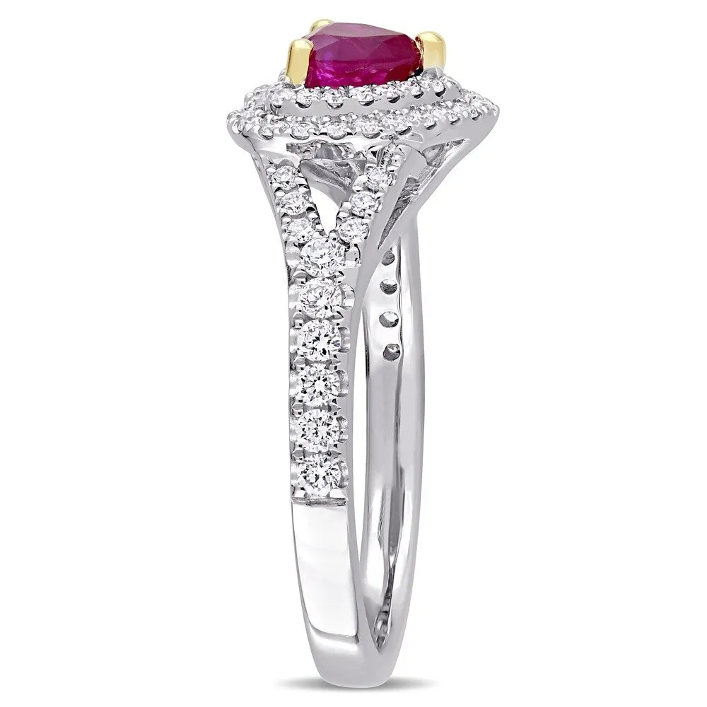 Miadora 14k White Gold with Yellow Prongs Ruby and 2/5ct TDW Diamond Heart Double Halo Ring sold by Zulily product image thumbnail 2