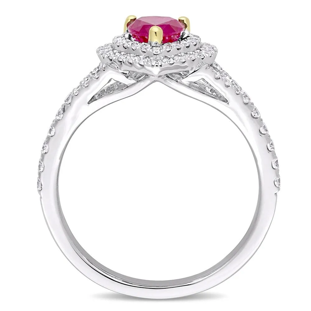 Miadora 14k White Gold with Yellow Prongs Ruby and 2/5ct TDW Diamond Heart Double Halo Ring sold by Zulily product image thumbnail 3