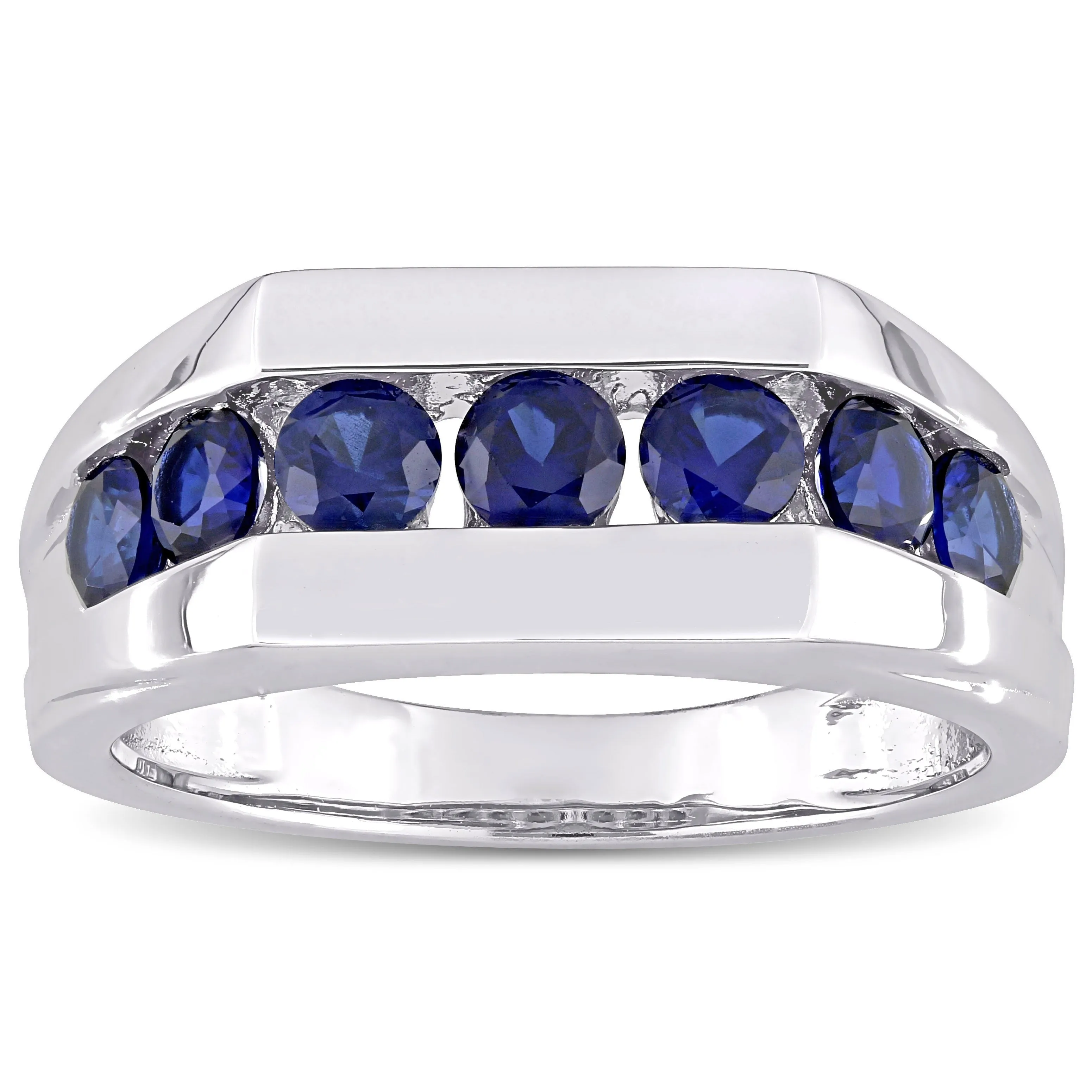 Miadora Men's Sterling Silver Created Blue Sapphire Wedding Band Ring sold by Zulily